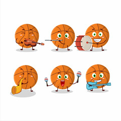 Cartoon character of basketball playing some musical instruments