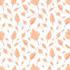 Autumn leaves seamless pattern flat vector. Leaf fall background. Herbarium modern design for fabric, paper. Abstract leaf of maple, birch, ash. Season wallpaper. Clipping mask, easy to editable