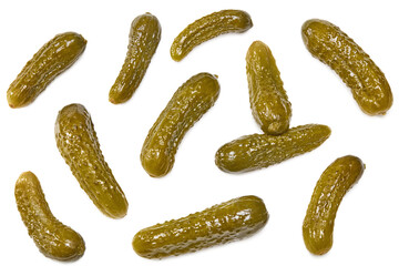 marinated pickled cucumbers isolated on white background. Clipping path and full depth of field. Top view