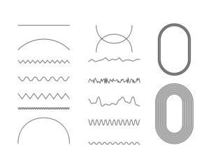 Set black lines zigzag and wavy shapes, circle elements
