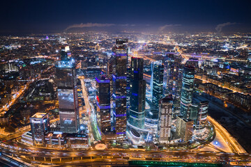 Fototapeta na wymiar Aerial of skyscrapers of International Business Center in Moscow