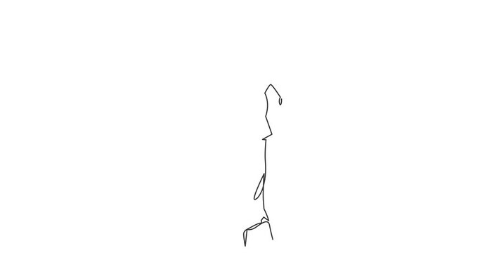Self drawing animation of of happy young woman holding a blank empty sheet of white paper or board and gesturing thumbs up sign. Human emotion body language