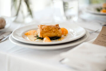 Pork pastry with oranges in vinaigrette sauce