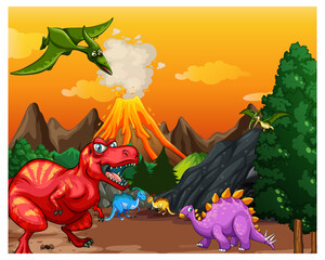 Prehistoric forest scene with various dinosaurs © GraphicsRF