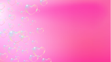 Cute pink background with rainbow colored heart-shaped soap bubbles for Valentine card. Vector