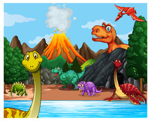 Prehistoric forest scene with various dinosaurs © GraphicsRF