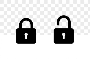 Locked and unlocked icon isolated in transparent background. Padlock symbol.