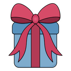 Gift in a box. The surprise box is tied with a bow. Colored vector illustration. Isolated white background. Cartoon style. Nice present. Delivery of holiday parcels. Birthday. Idea for web design