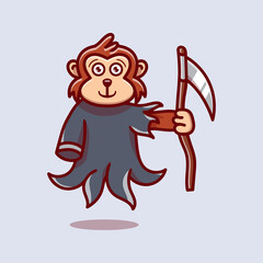 cute grim reaper monkey illustration