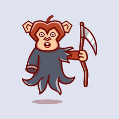 cute grim reaper monkey illustration