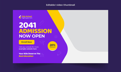 Abstract Editable thumbnail design for any videos. Kids school education admission customizable video thumbnail and web banner design. Video cover photo template, Creative Layout.