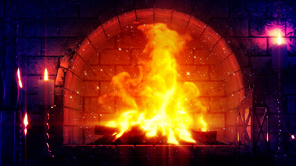 Fototapeta na wymiar fantasy stone fireplace fire shining , creative object 3D illustration