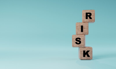 Risk wording print screen on wooden cube blocks on blue background for risk management concept by 3d render.