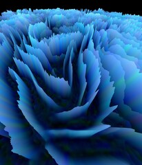 Fototapeta na wymiar 3D exploding surface view in many shades of blue