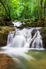 Fototapeta na wymiar Deep forest of Waterfall on the rainy season the natural forest in Krating Waterfall at Chanthaburi, Thailand