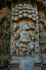Highly detailed intrinsic carvings of 800 year old hindu temple at Somnathpur, Karnataka, India.  Temple dedicated to Lord Vishnu was built by the Hoysala Dynasty.