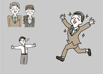 楽しく仕事をしている人物のイラストセット