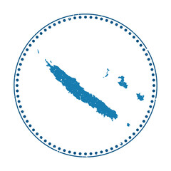 New Caledonia sticker. Travel rubber stamp with a map of the country, vector illustration. Can be used as an insignia, logotype, label, sticker, or badge of New Caledonia.