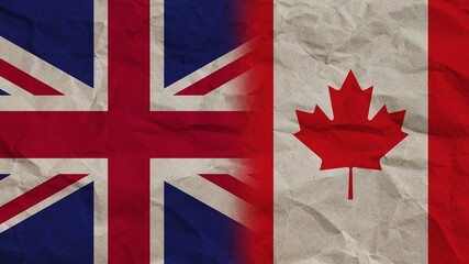 Canada and United Kingdom Flags Together, Crumpled Paper Effect Background 3D Illustration
