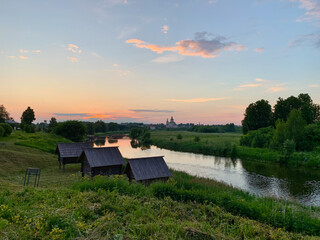 Fototapeta premium sunset on the river Suzdal, Russia