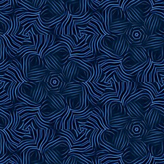 shades of blue curved contour lines on a black background making unique patterns and designs