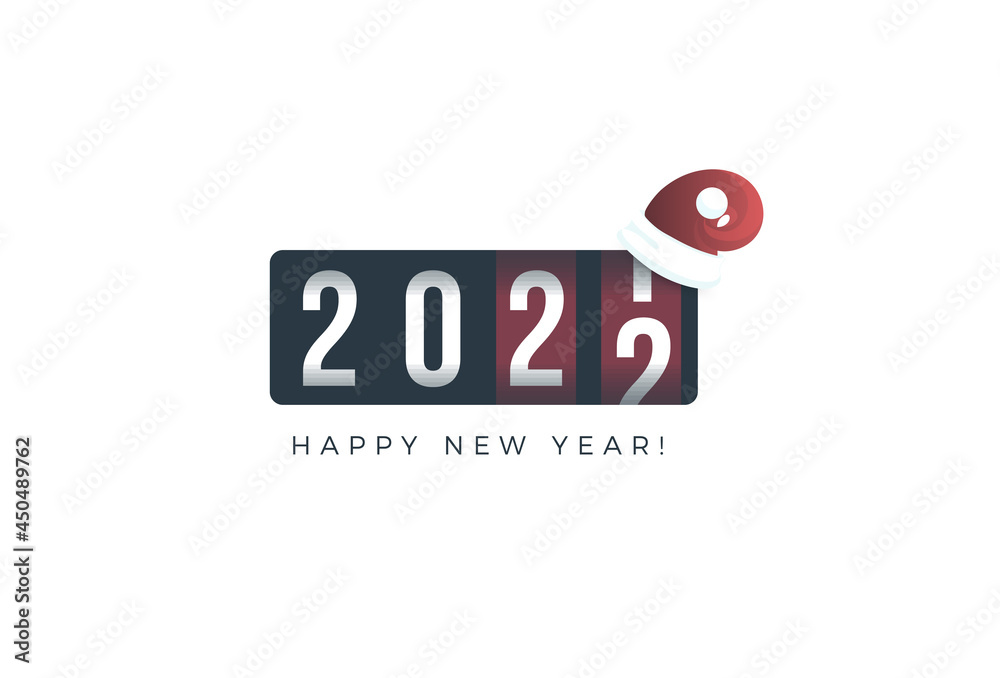 Poster 2020 new year. analog counter display with christmas santa hat, retro style design. vector illustrat