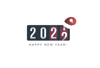 2020 New Year. Analog counter display with christmas Santa hat, retro style design. Vector illustration