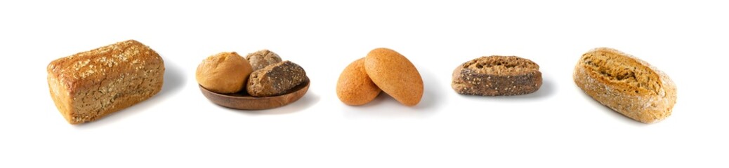 Three Round Buns of Rye and Wheat Flour with Seeds Top View