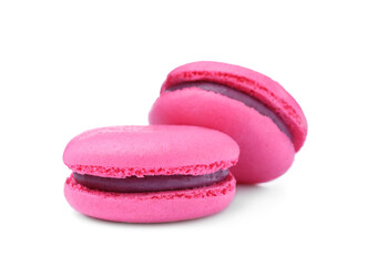 Pink macarons on white background. Delicious dessert