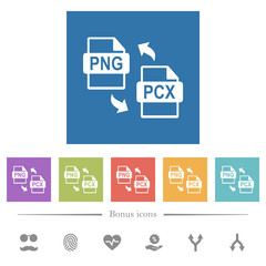 PNG PCX file conversion flat white icons in square backgrounds