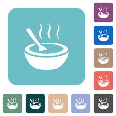 Steaming bowl of soup with spoon rounded square flat icons