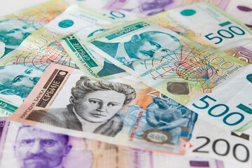 Serbian dinars banknotes. Currency cash money