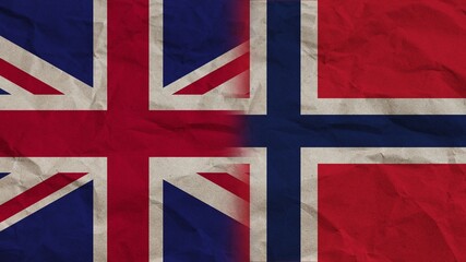 Fototapeta premium Norway and United Kingdom Flags Together, Crumpled Paper Effect Background 3D Illustration