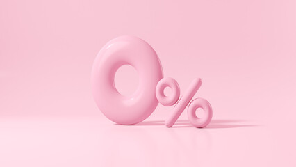 Pink zero percent on a pink background. 3d render illustration.