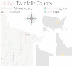 Fototapeta premium Large and detailed map of Twinfalls county in Idaho, USA.