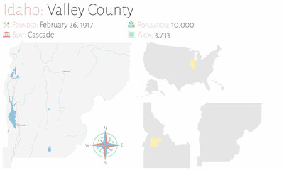 Large and detailed map of Valley county in Idaho, USA.