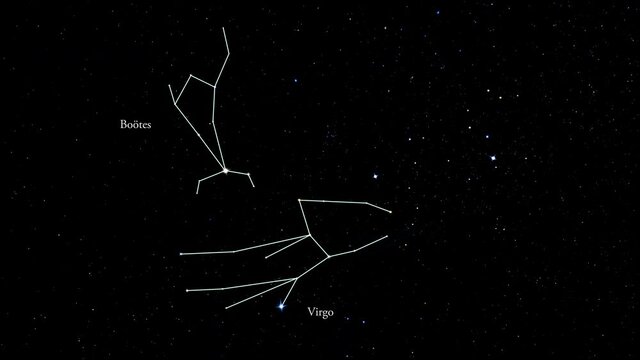 Star chart of The Spring Triangle. 4K loopable footage.