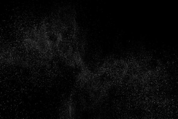Distressed white grainy texture. Dust overlay textured. Grain noise particles. Snow effect. Rusted black background. Vector illustration, EPS 10.  