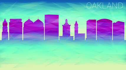 Oakland California Skyline City Vector Silhouette. Broken Glass Abstract Geometric Dynamic Textured. Banner Background. Colorful Shape Composition.