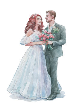 bride and groom romantic illustration