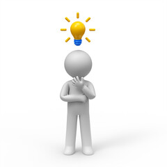 3d man with light bulb over his head.