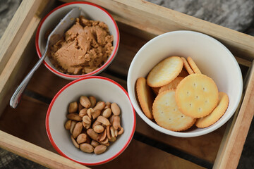 making homemade peanut butter from fresh organic peanut from farm for healthy eating in daily life