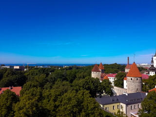Obraz premium Tallinn is the capital of Estonia. Historical old town of Tallinn, view of medieval towers and churches