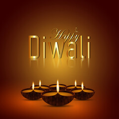 Happy diwali festival of light greeting card with creative diwali diya