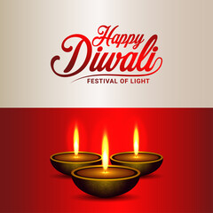 Happy diwali festival of light greeting card with creative diwali diya