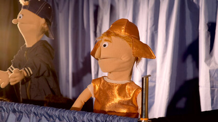 Puppet Roman soldier in action. In the background there is the other puppet character
