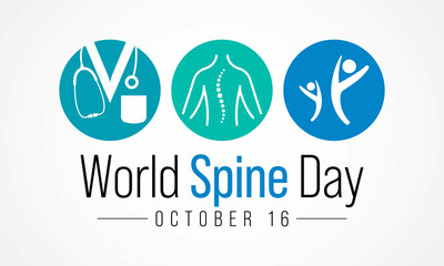 World Spine day is observed every year on September 16, is body's central support structure. It keeps us upright and connects the different parts of our skeleton to each other. Vector illustration - obrazy, fototapety, plakaty
