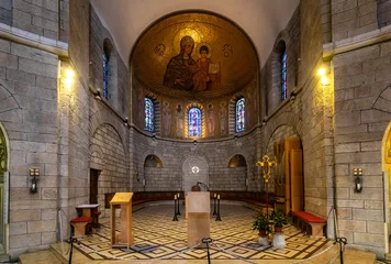 Poster Apse and main nave mosaic of Benedictine Dormition Abbey on Mount Zion, near Zion Gate  outside walls of Jerusalem Old City in Israel © Art Media Factory