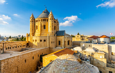 Benedictine Dormition Abbey on Mount Zion, near Zion Gate  outside walls of Jerusalem Old City in...