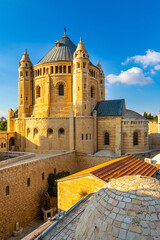 Obraz premium Benedictine Dormition Abbey on Mount Zion, near Zion Gate outside walls of Jerusalem Old City in Israel